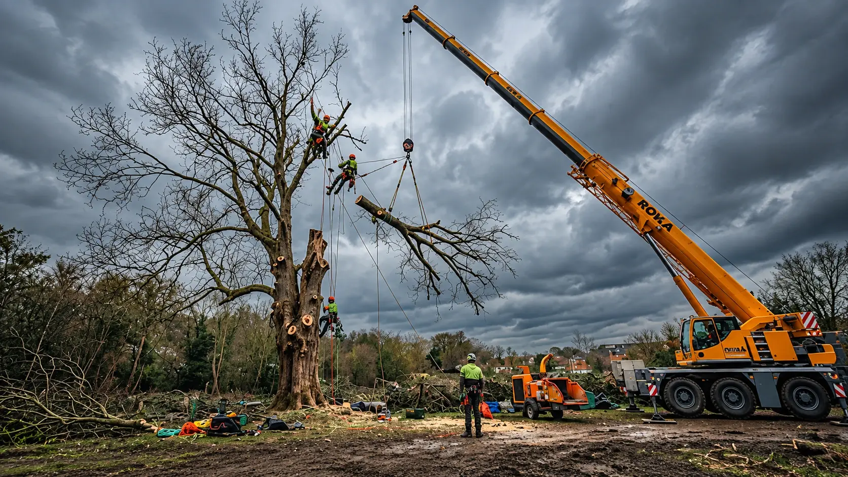 Complex tree removal operation by ROKA Outdoor in Indiana